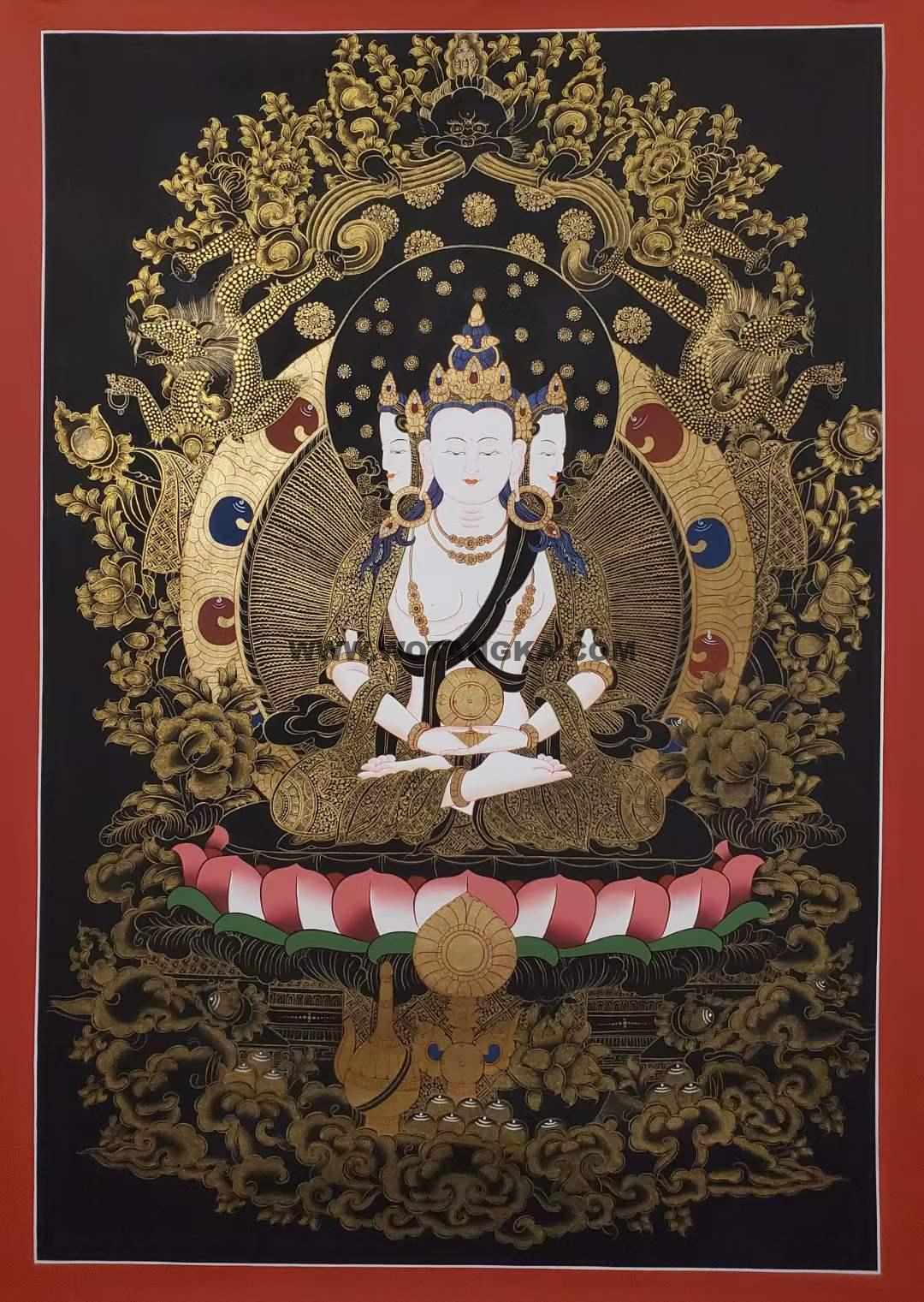 编号171-834786:黑金唐卡-四面大日如来(75*55CM左右)