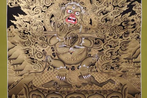 编号171-743489：黑金唐卡-宝帐护法（75*55CM左右）