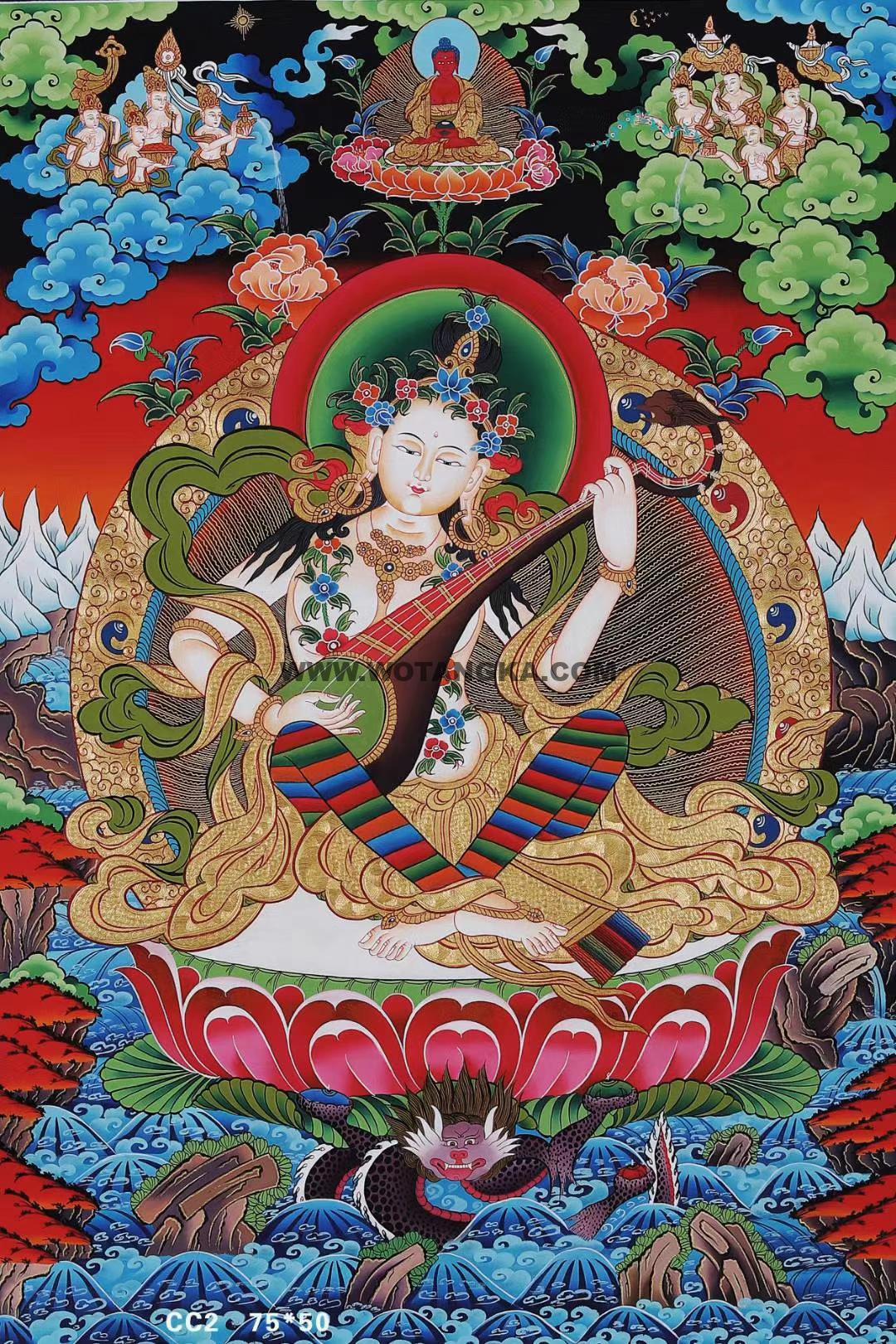编号171-611881：彩绘唐卡-妙音天女（75*50CM左右）