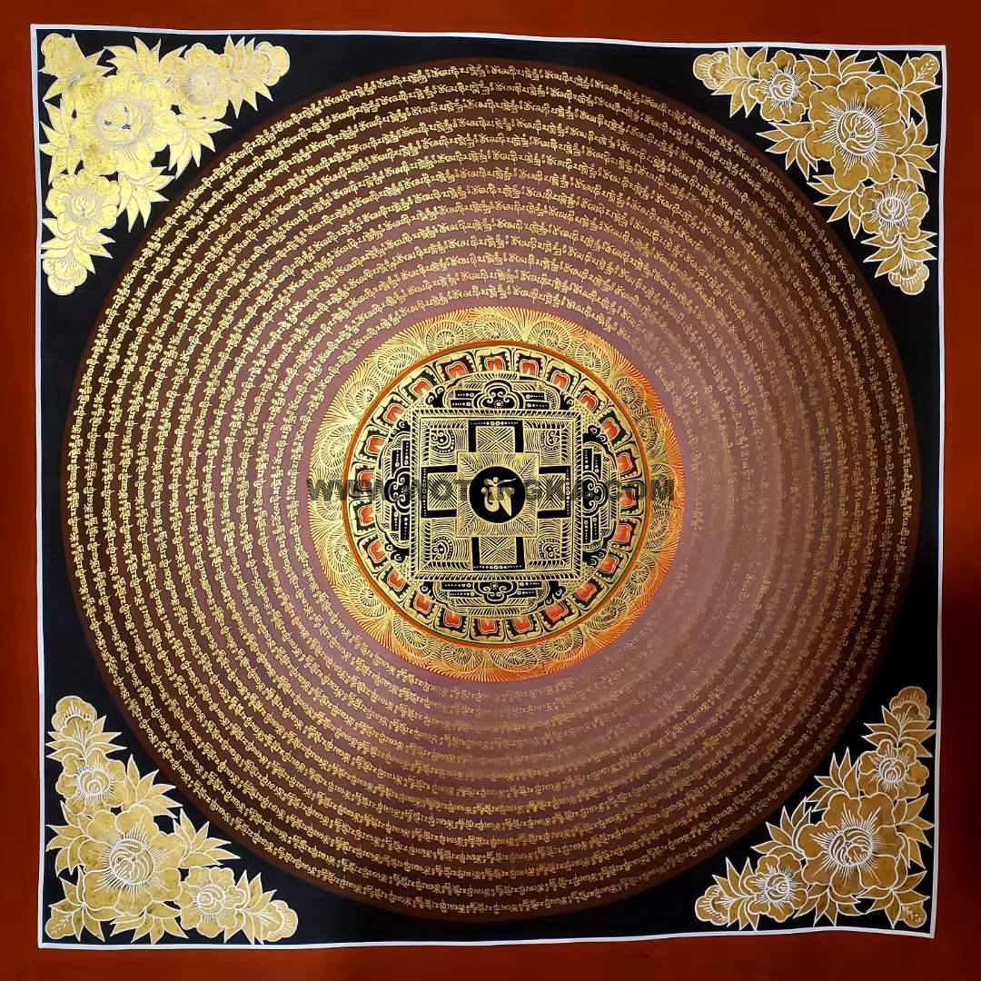 编号191-368792：彩绘唐卡-六字真言坛城（100*100CM左右）