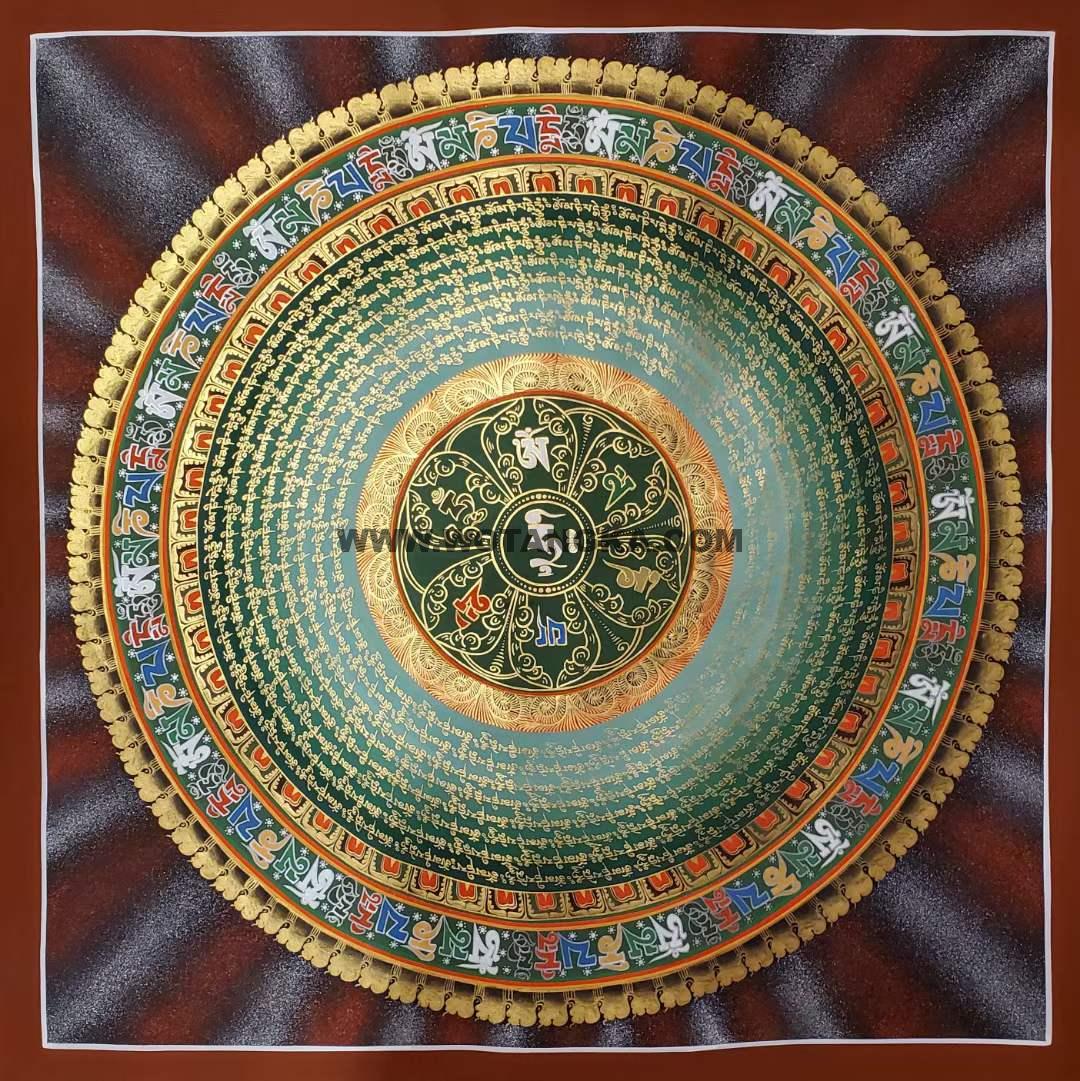 编号191-357745:彩绘唐卡-六字真言坛城(100*100CM左右)