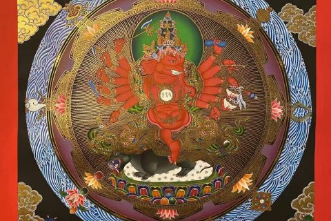 编号153-407974：彩绘唐卡-象鼻财神（90*55CM左右）