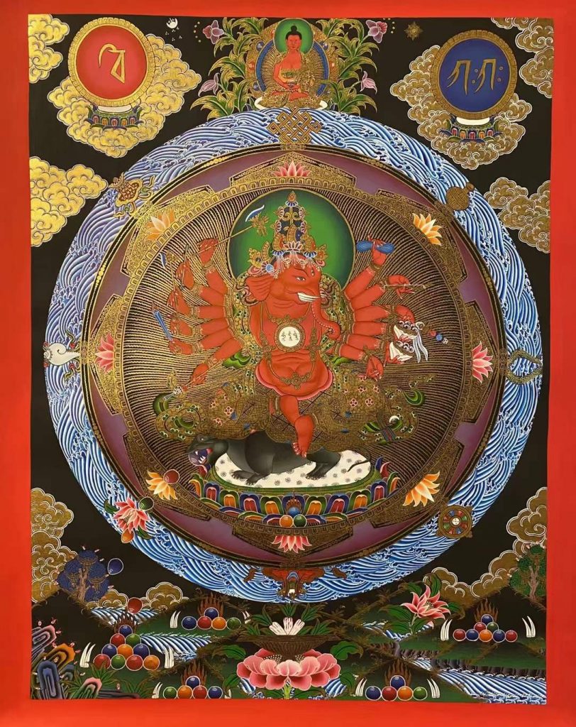 编号153-407974：彩绘唐卡-象鼻财神（90*55CM左右）