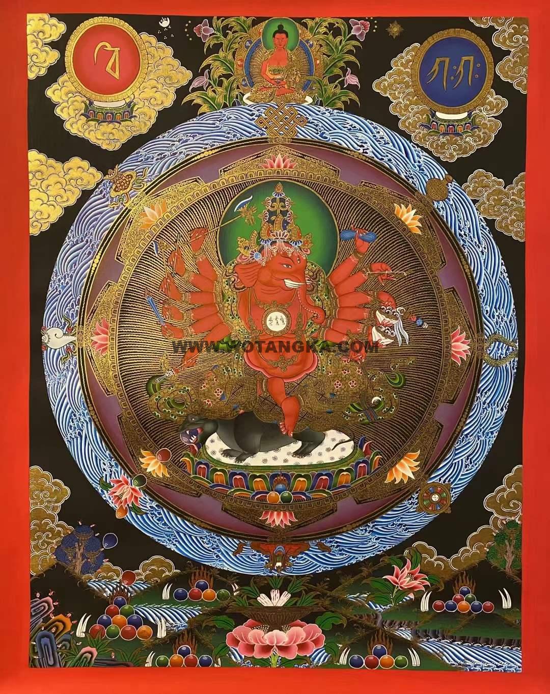 编号153-407974：彩绘唐卡-象鼻财神（90*55CM左右）