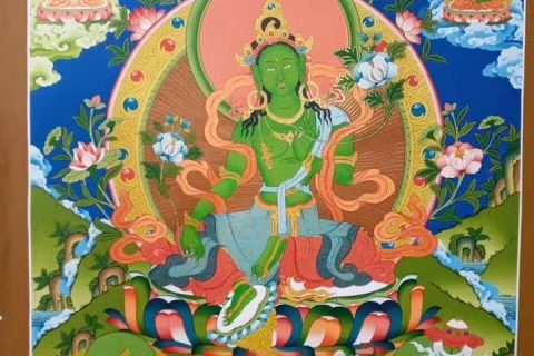 编号171-163785：彩绘唐卡-绿度母（70*50CM左右）