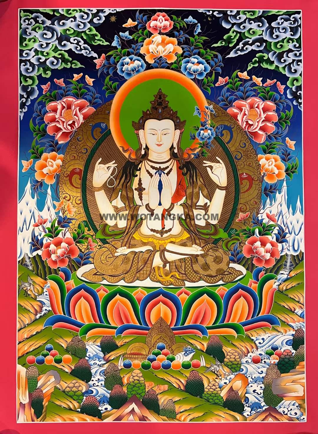 编号171-838805：彩绘唐卡-四臂观音（75*55CM左右）