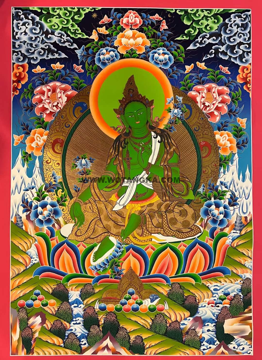 编号171-552723：彩绘唐卡-绿度母（75*55CM左右）