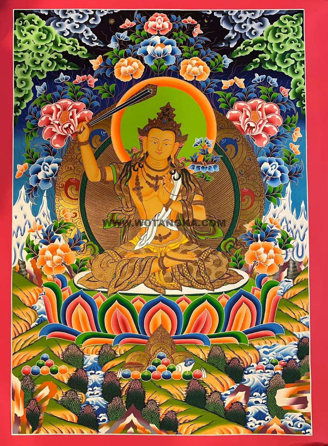 编号171-760450：彩绘唐卡-文殊菩萨（75*55CM左右）
