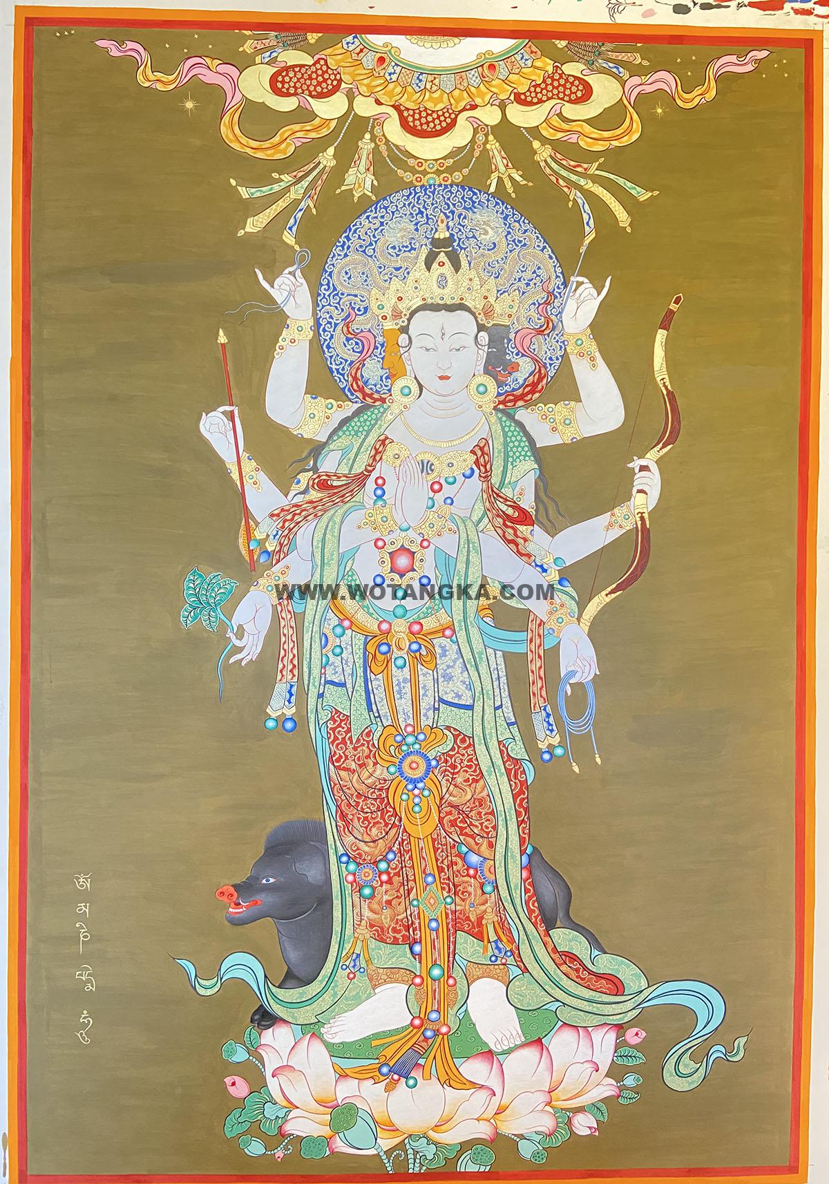 热贡-维玛扎西：彩绘唐卡-光明佛母·摩利支天（120*100CM左右）