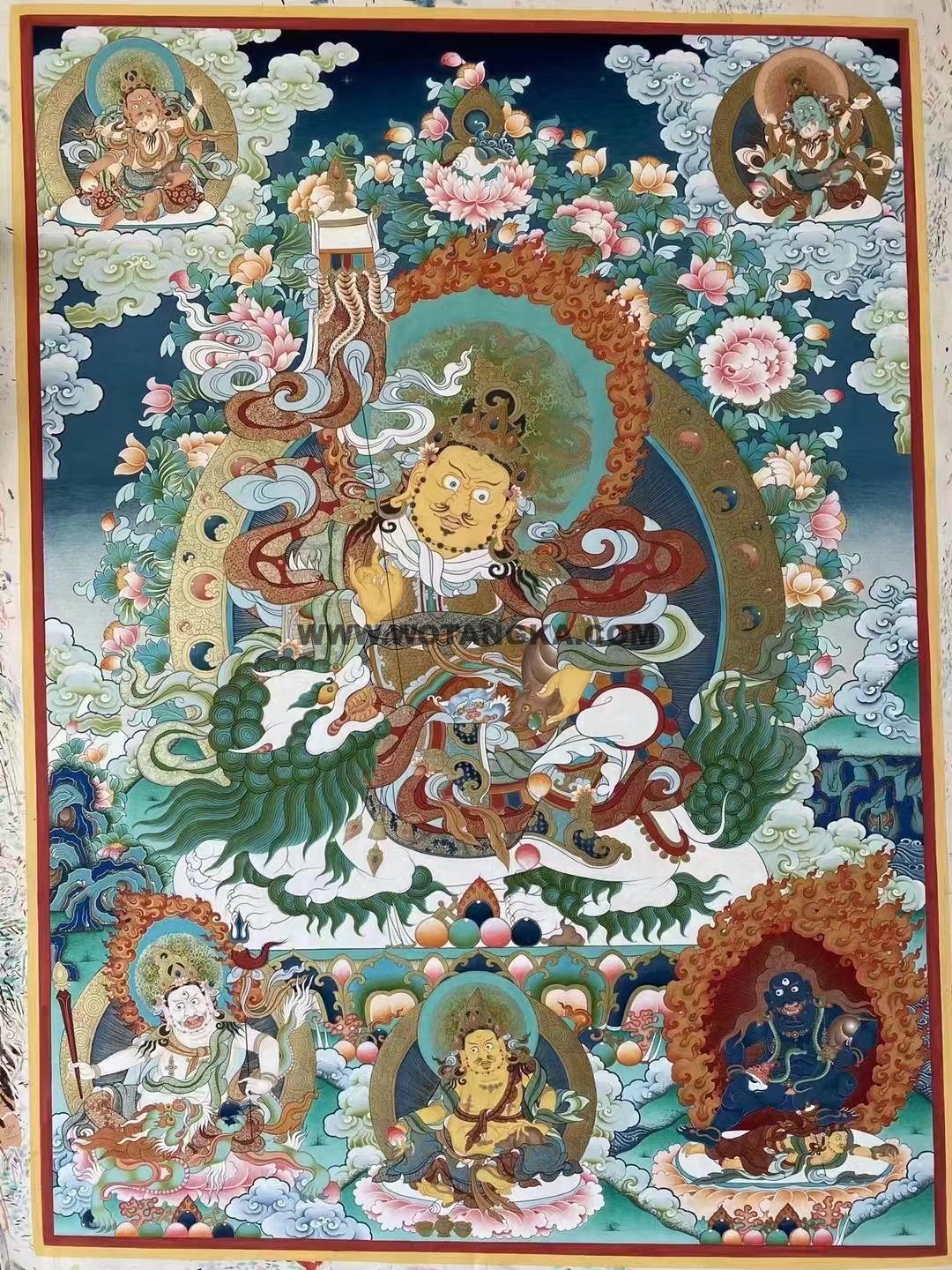 热贡-角巴加:彩绘唐卡-财宝天王·五方财神(80*60CM左右)