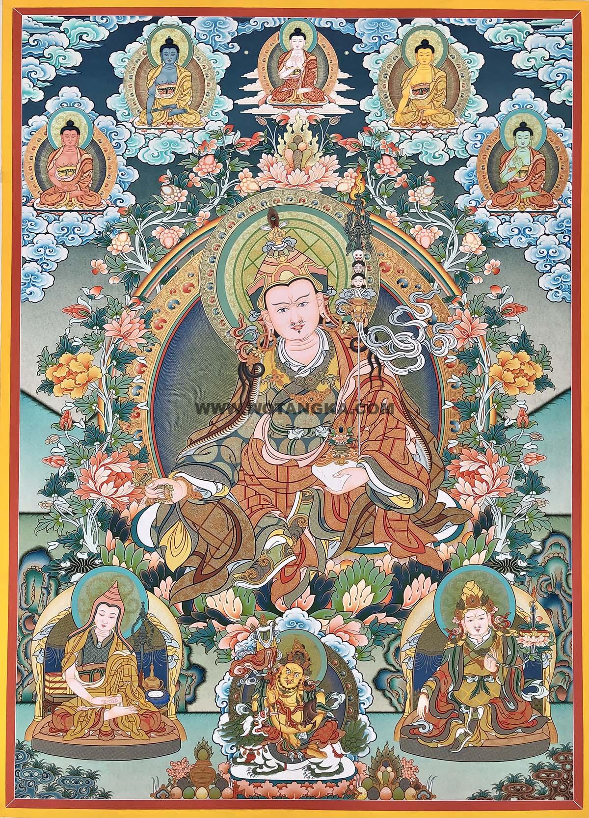 编号188-702924：彩绘唐卡-莲花生大士·师君三尊（100*70CM左右）