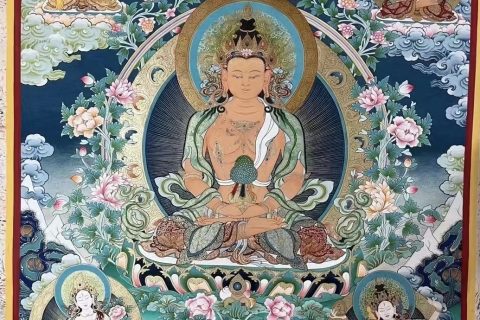 编号188-721715：彩绘唐卡-长寿佛·长寿三尊（80*60CM左右）