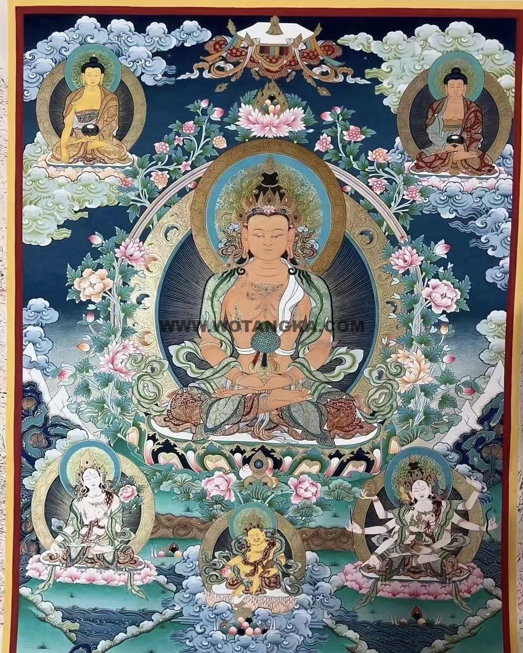 热贡-角巴加:彩绘唐卡-长寿佛·长寿三尊(80*60CM左右)