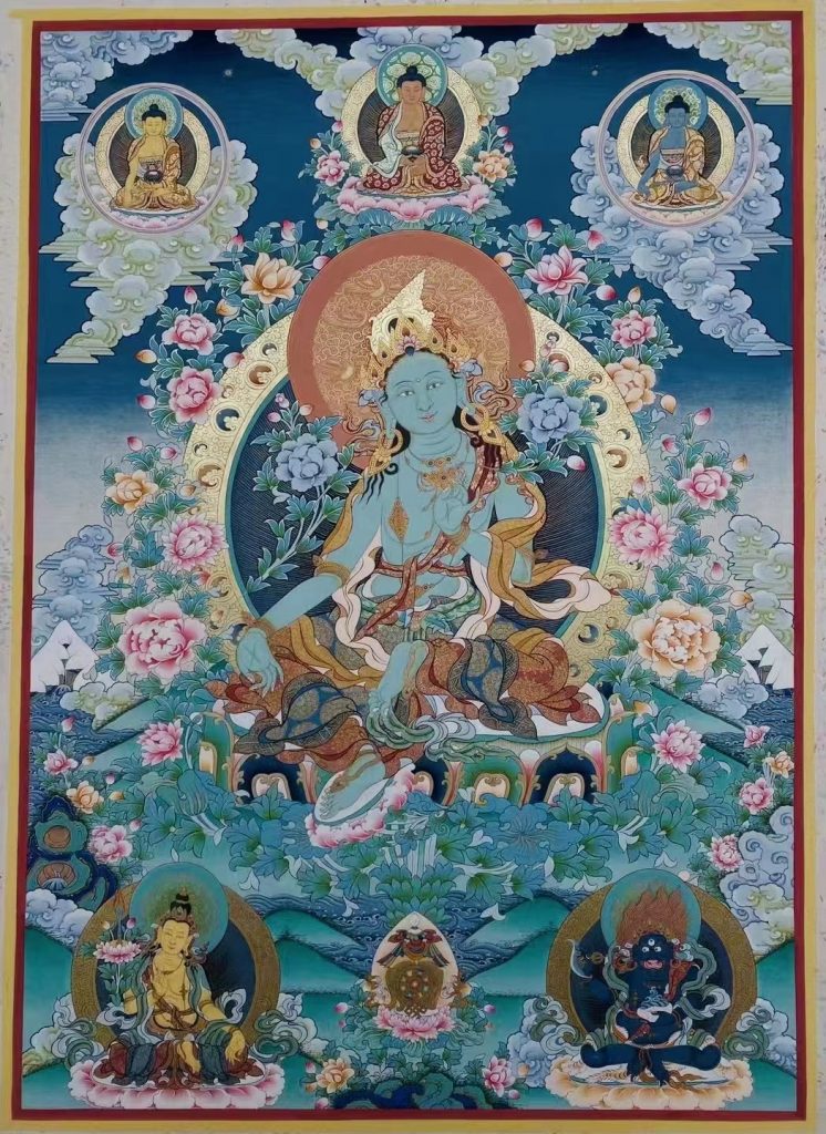 热贡-角巴加：彩绘唐卡-绿度母（80*60CM左右）