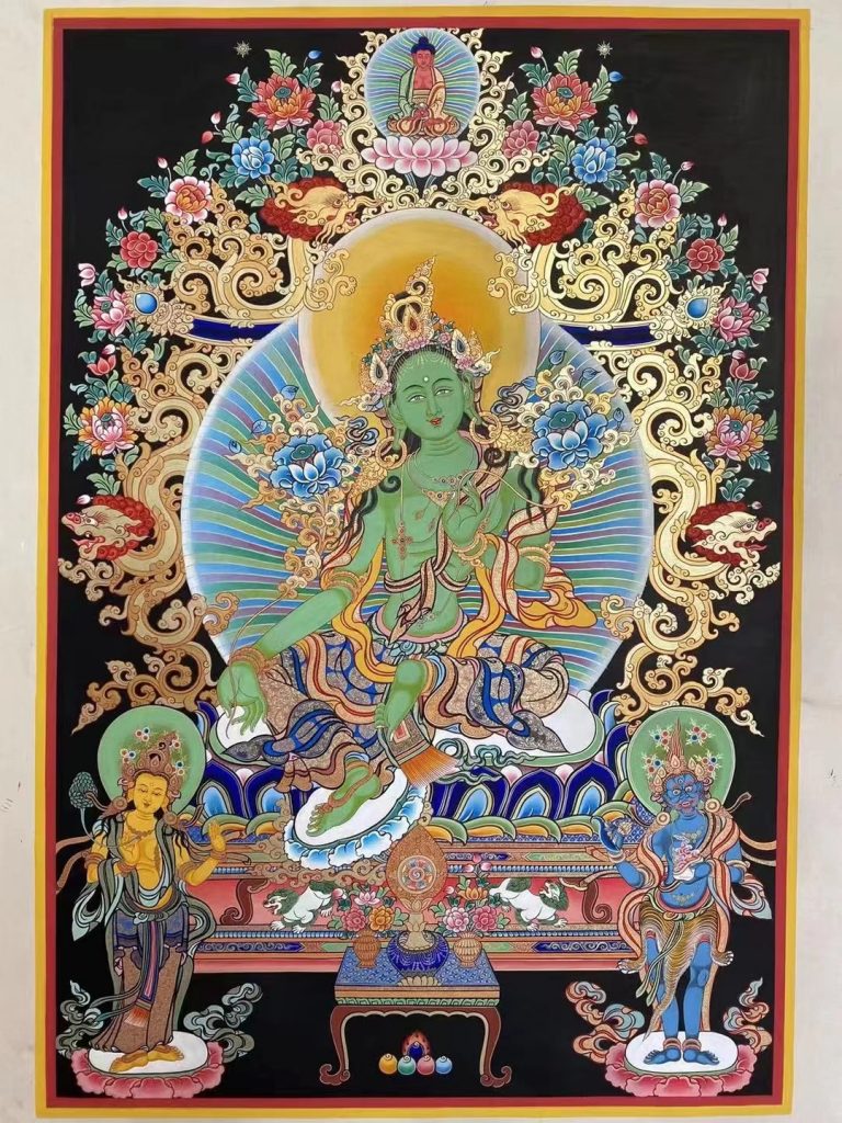 热贡-角巴加：彩绘唐卡-绿度母（75*50CM左右）