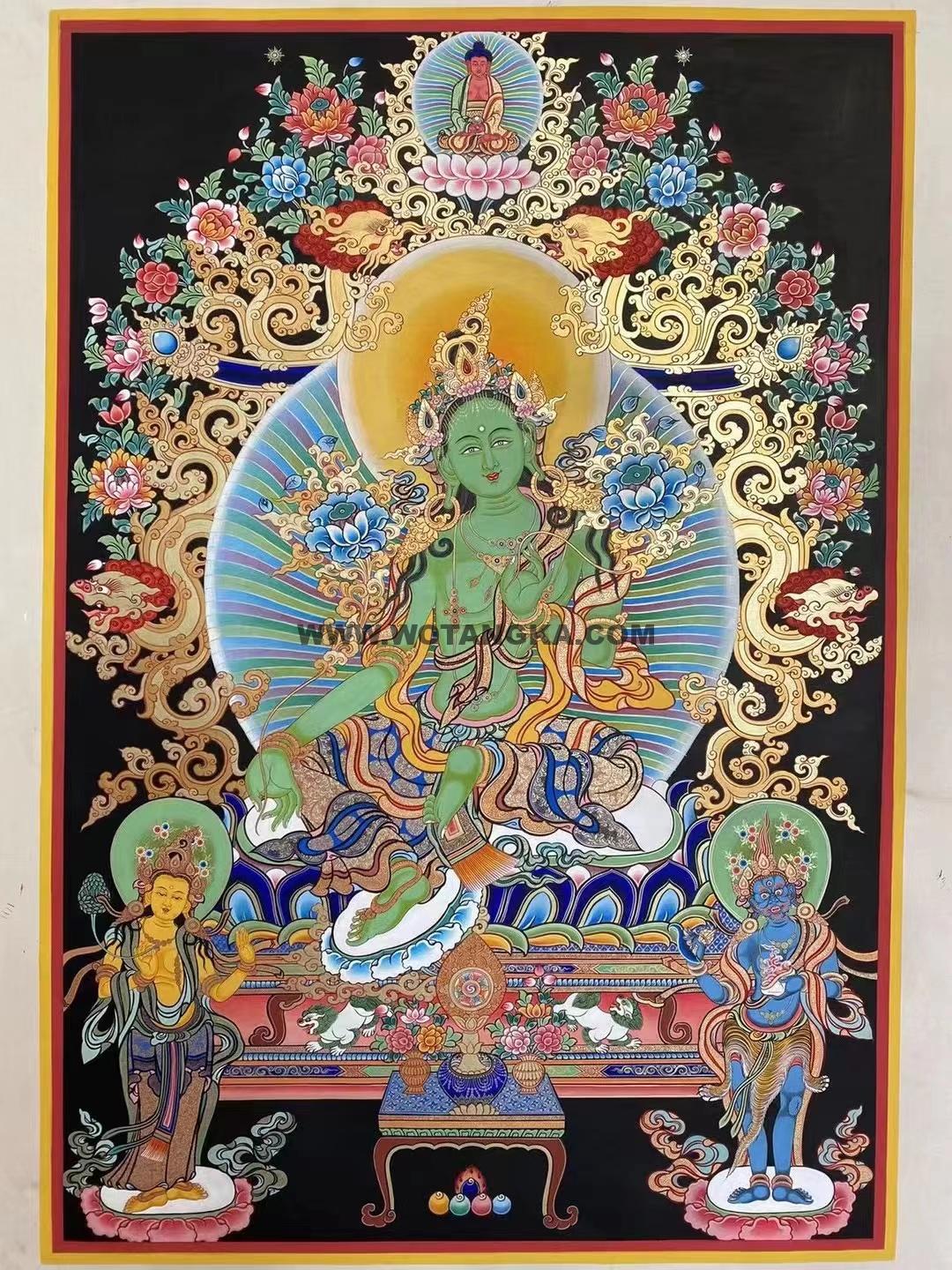 热贡-角巴加：彩绘唐卡-绿度母（75*50CM左右）