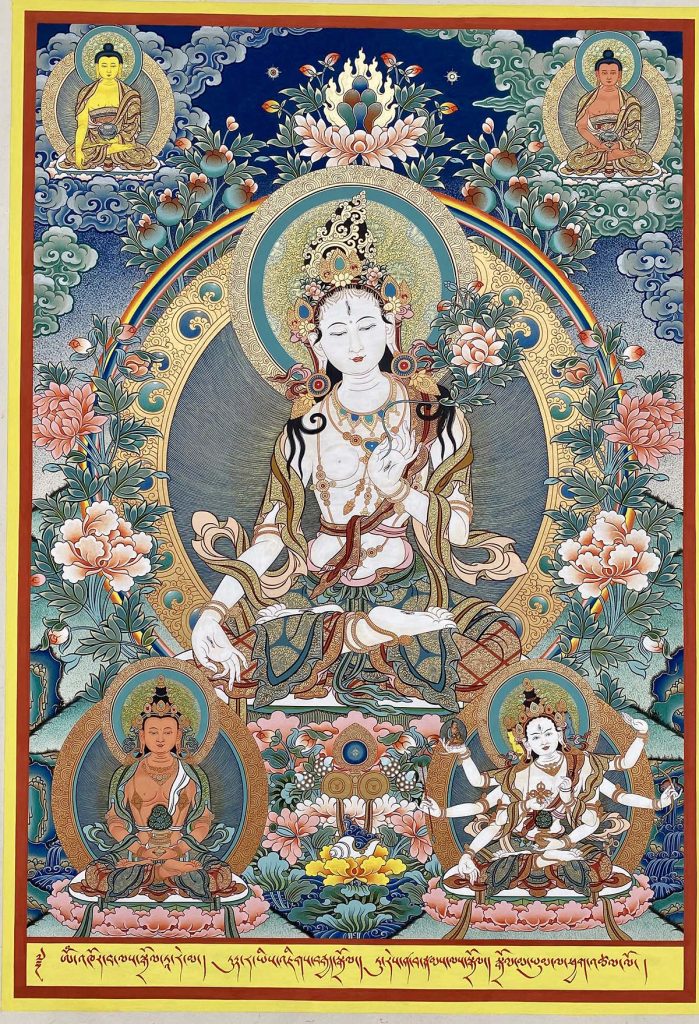 热贡-角巴加：彩绘唐卡-白度母·长寿三尊（85*60CM左右）