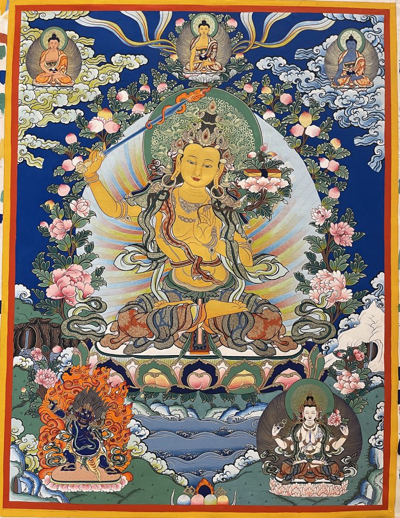 热贡-维玛扎西：彩绘唐卡-文殊菩萨·三怙主（80*60CM左右）