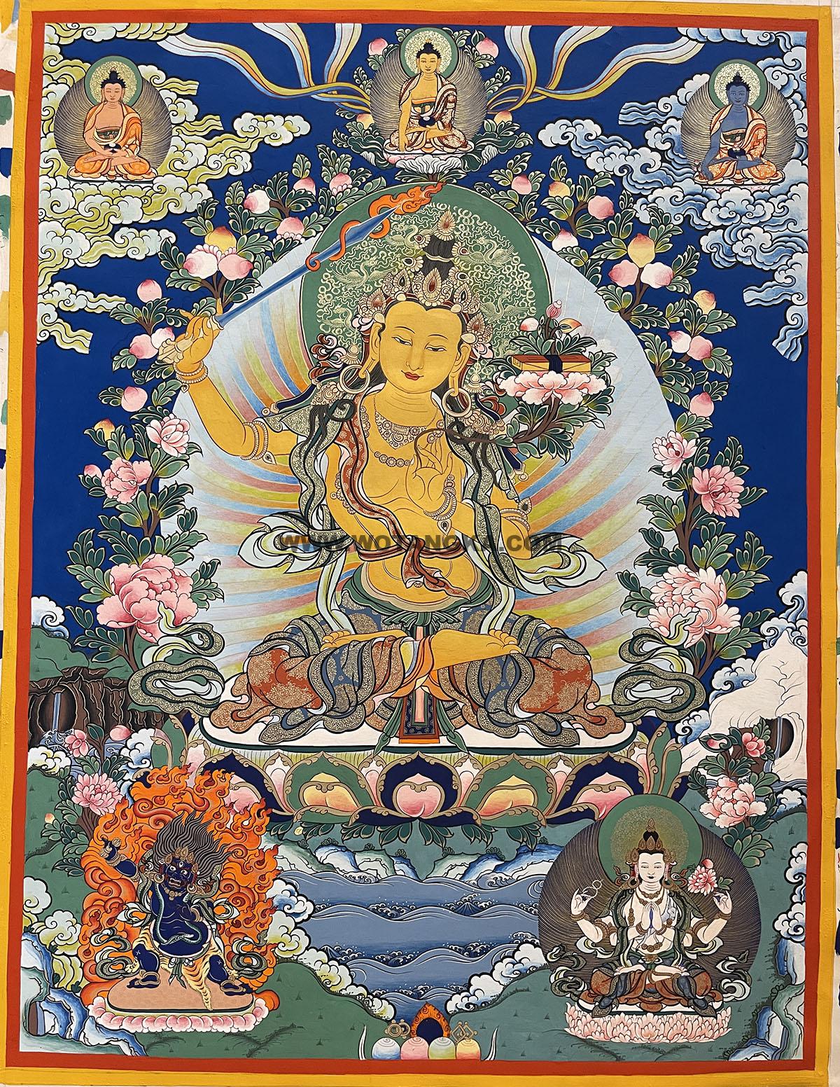 编号188-861028:彩绘唐卡-文殊菩萨·三怙主(80*60CM左右)