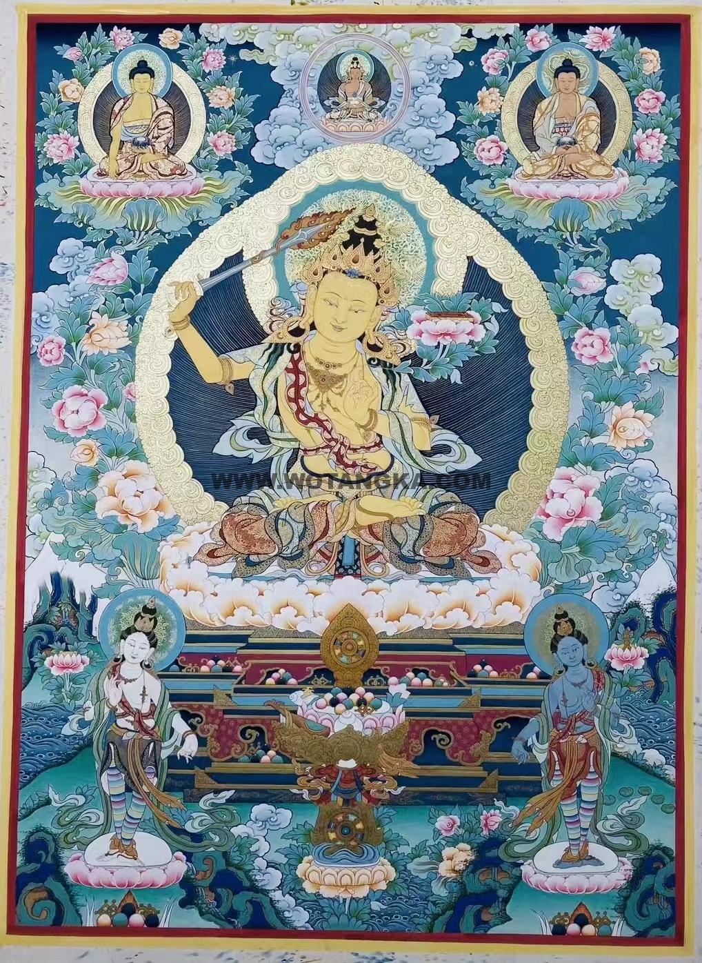 热贡-角巴加：彩绘唐卡-文殊菩萨（80*60CM左右）