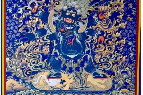 编号188-914865：黑金唐卡-六臂玛哈嘎拉（100*65CM左右）