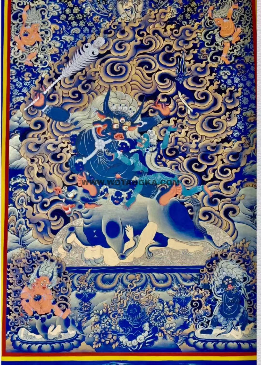 热贡-扎巴:黑金唐卡-黑阎魔敌(100*65CM左右)