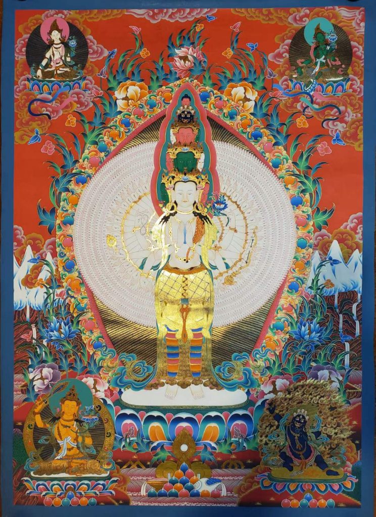 编号153-420768：彩绘唐卡-千手观音·三怙主（90*60CM左右）