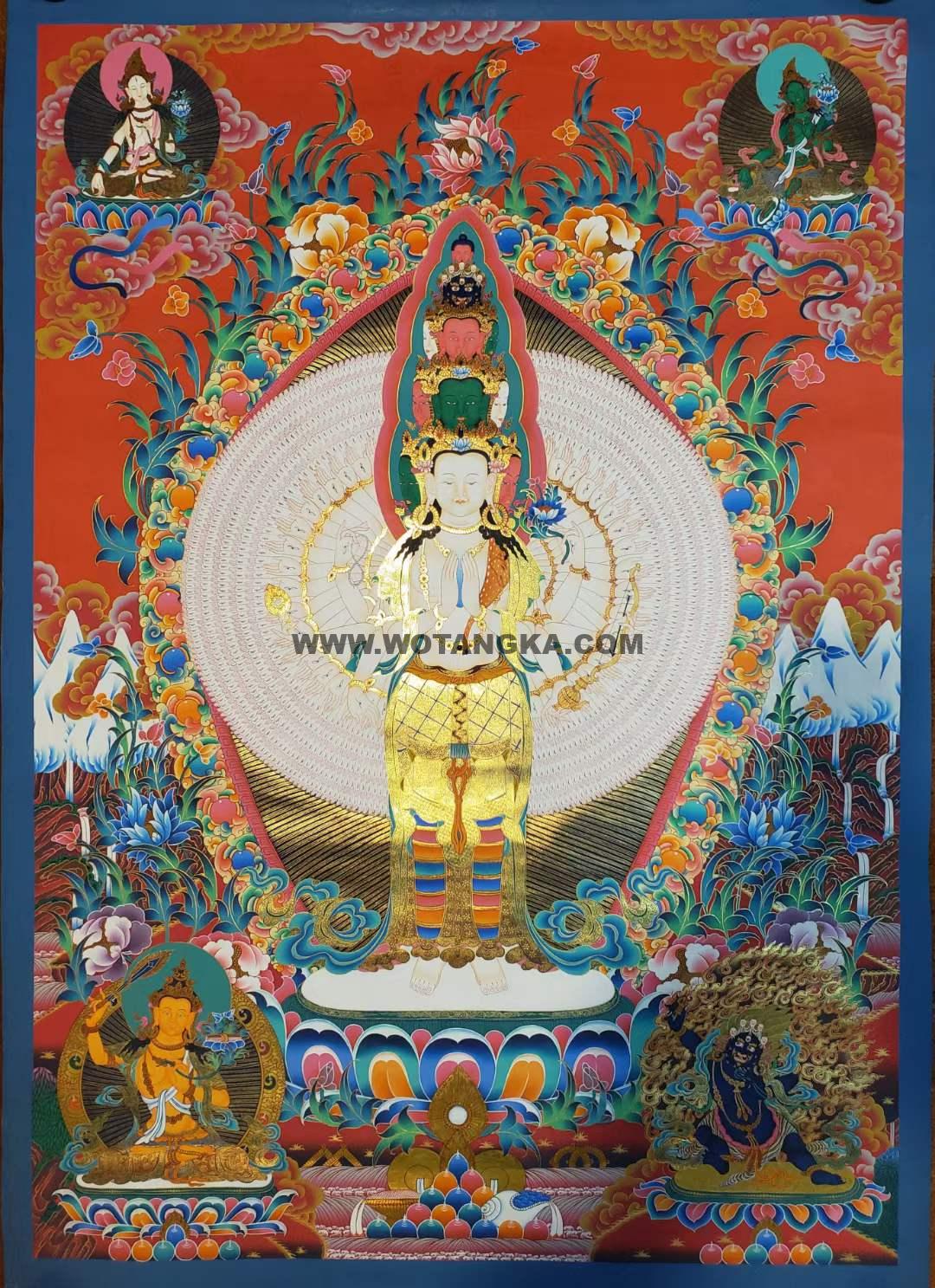 编号153-420768:彩绘唐卡-千手观音·三怙主(90*60CM左右)