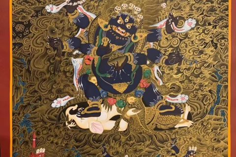编号153-403922：黑金唐卡-六臂玛哈嘎拉（90*60CM左右）