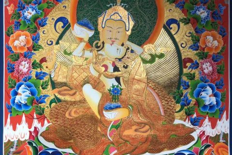编号171-727627：红金唐卡-莲花生大士双修（85*60CM左右）