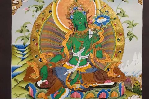 编号153-362465：彩绘唐卡-绿度母（85*65CM左右）