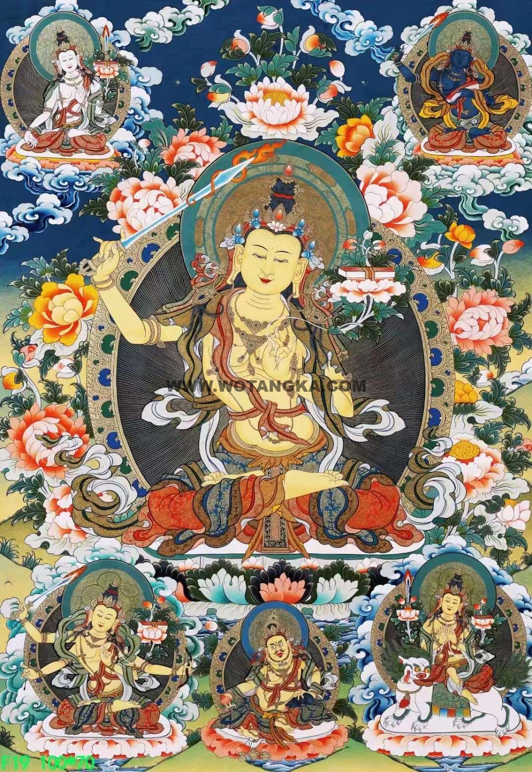 编号138-423969：彩绘唐卡-文殊菩萨·五部文殊（100*70CM左右）