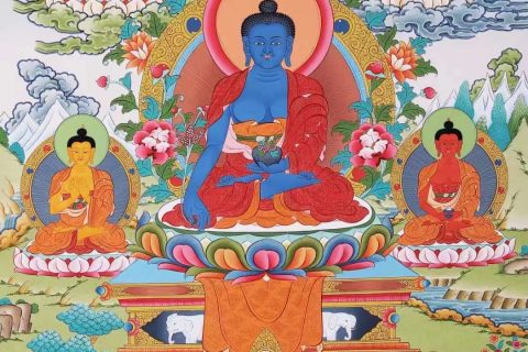 编号138-156173：彩绘唐卡-药师佛（75*50CM左右）
