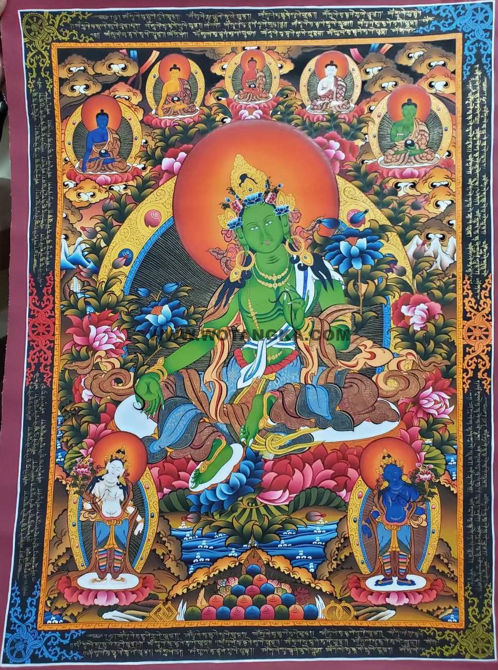 编号171-463379：彩绘唐卡-绿度母（100*70CM左右）
