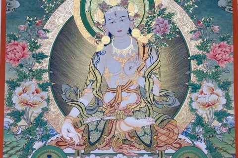 编号188-224410：彩绘唐卡-白度母·长寿三尊（80*60CM左右）