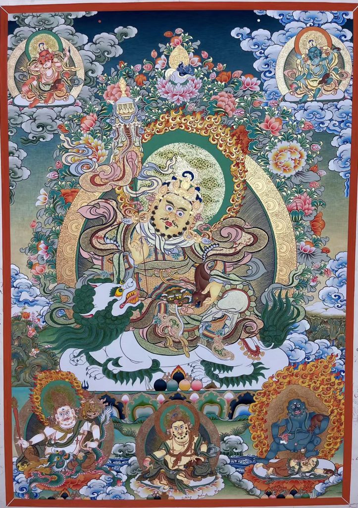 热贡-索南东知：彩绘唐卡-财宝天王·五方财神（80*60CM左右）