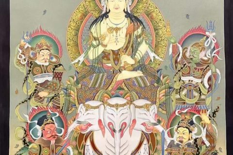 编号153-590561：彩绘唐卡-普贤菩萨（85*55CM左右）