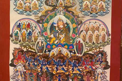 编号153-611111：彩绘唐卡-莲花生大士·宁玛派皈依境（150*105CM左右）