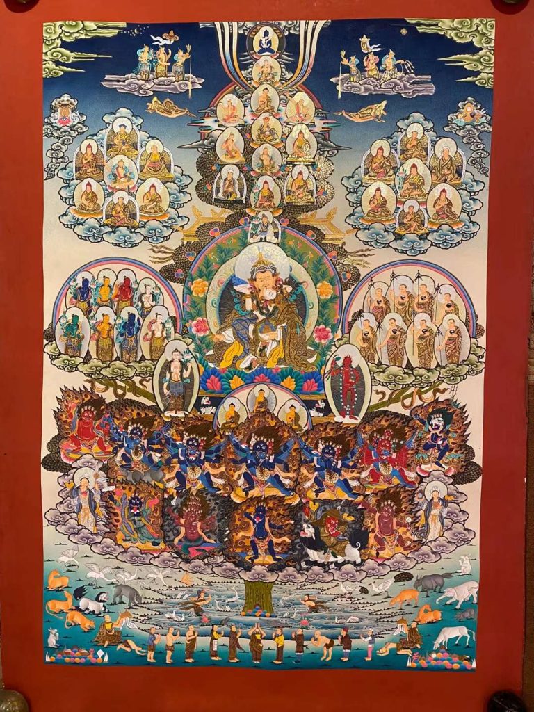 编号153-611111：彩绘唐卡-莲花生大士·宁玛派皈依境（150*105CM左右）