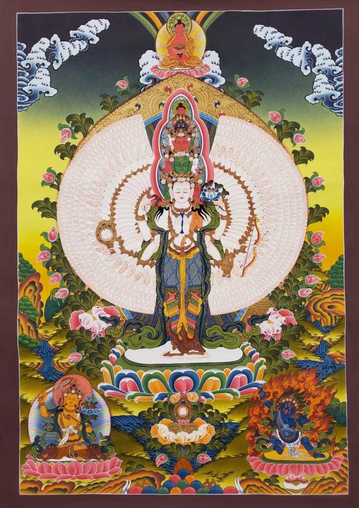 编号171-290789：彩绘唐卡-千手观音·三怙主（90*60CM左右）