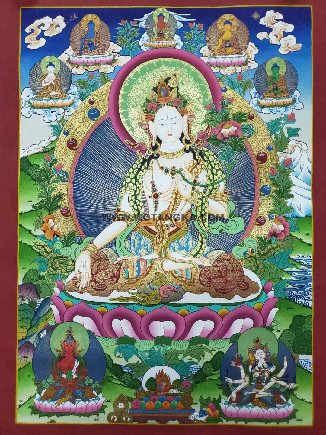 编号171-414404：彩绘唐卡-白度母·长寿三尊（70*50CM左右）