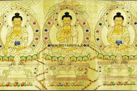 编号171-563944：黄金唐卡-五方佛（98*35CM左右）