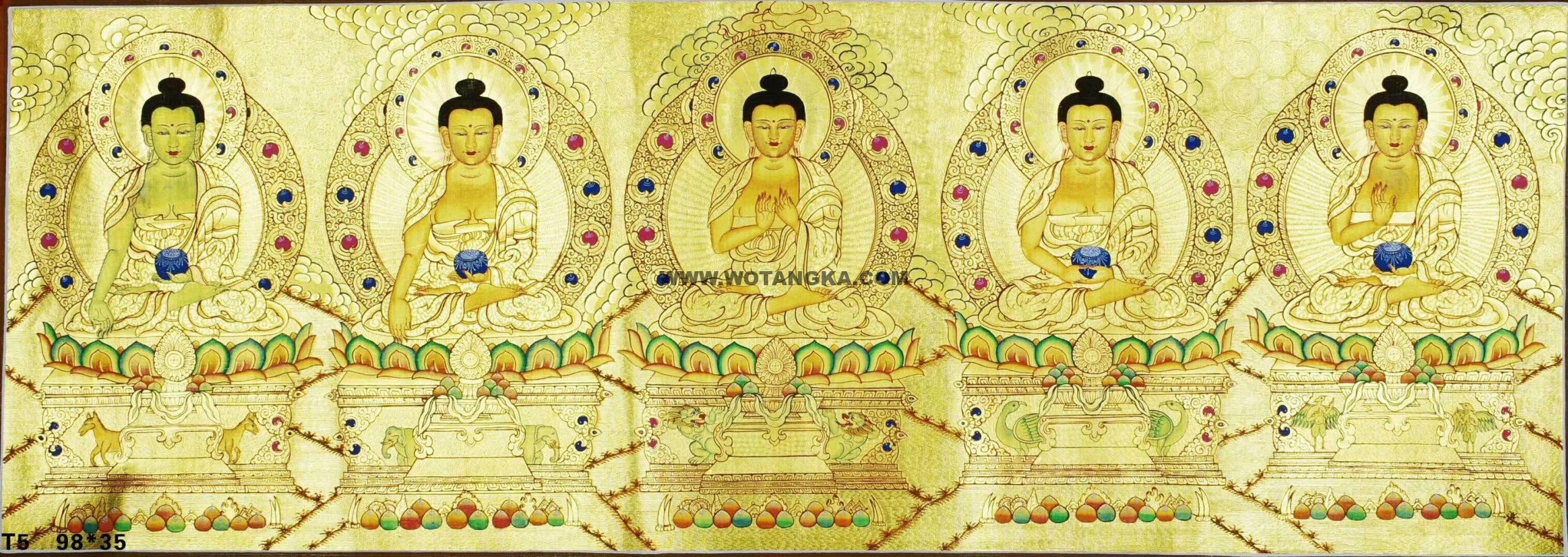 编号171-563944：黄金唐卡-五方佛（98*35CM左右）