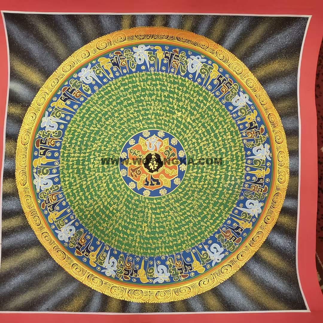 编号191-213773：彩绘唐卡-六字真言坛城（100*100CM左右）