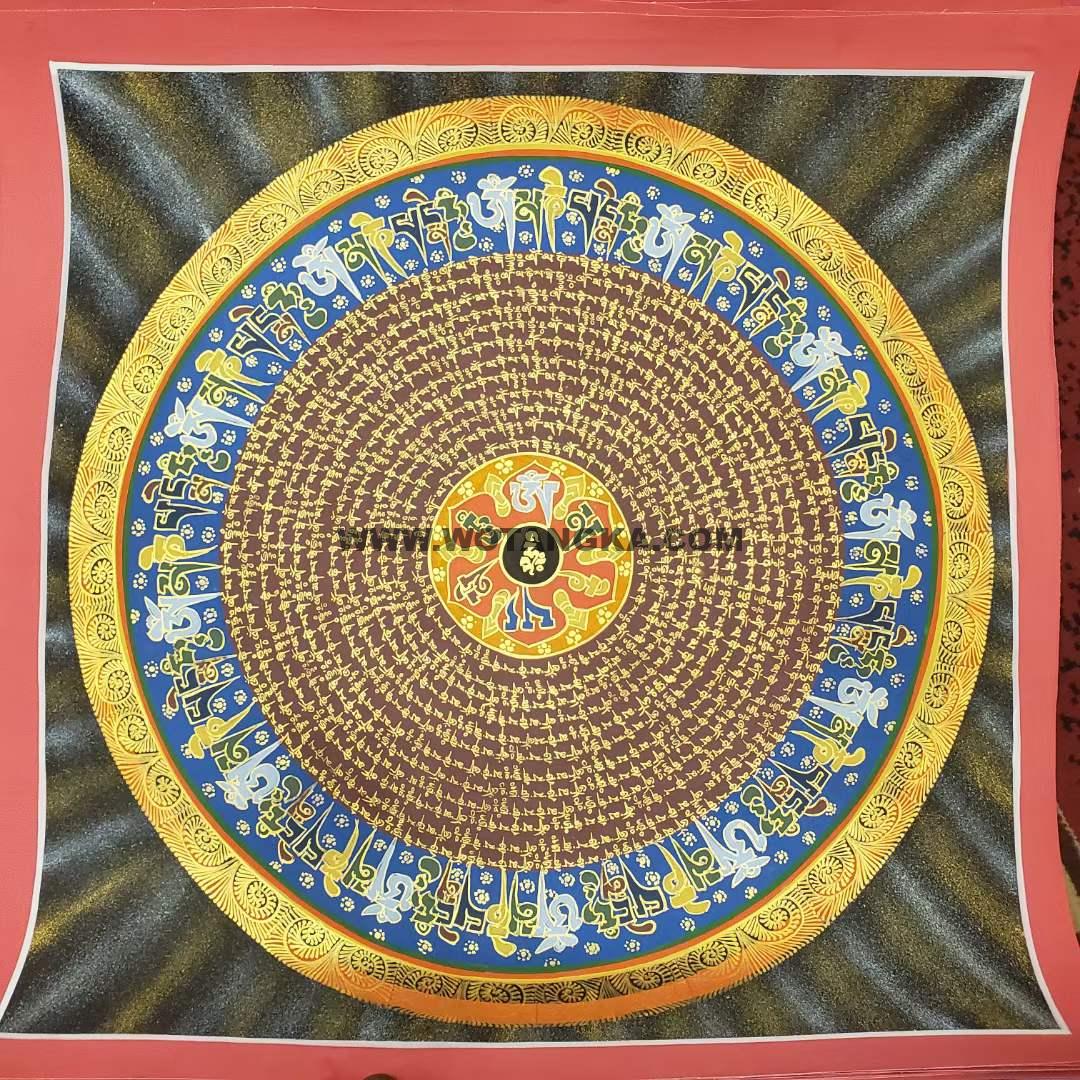 编号191-385655：彩绘唐卡-六字真言坛城（100*100CM左右）