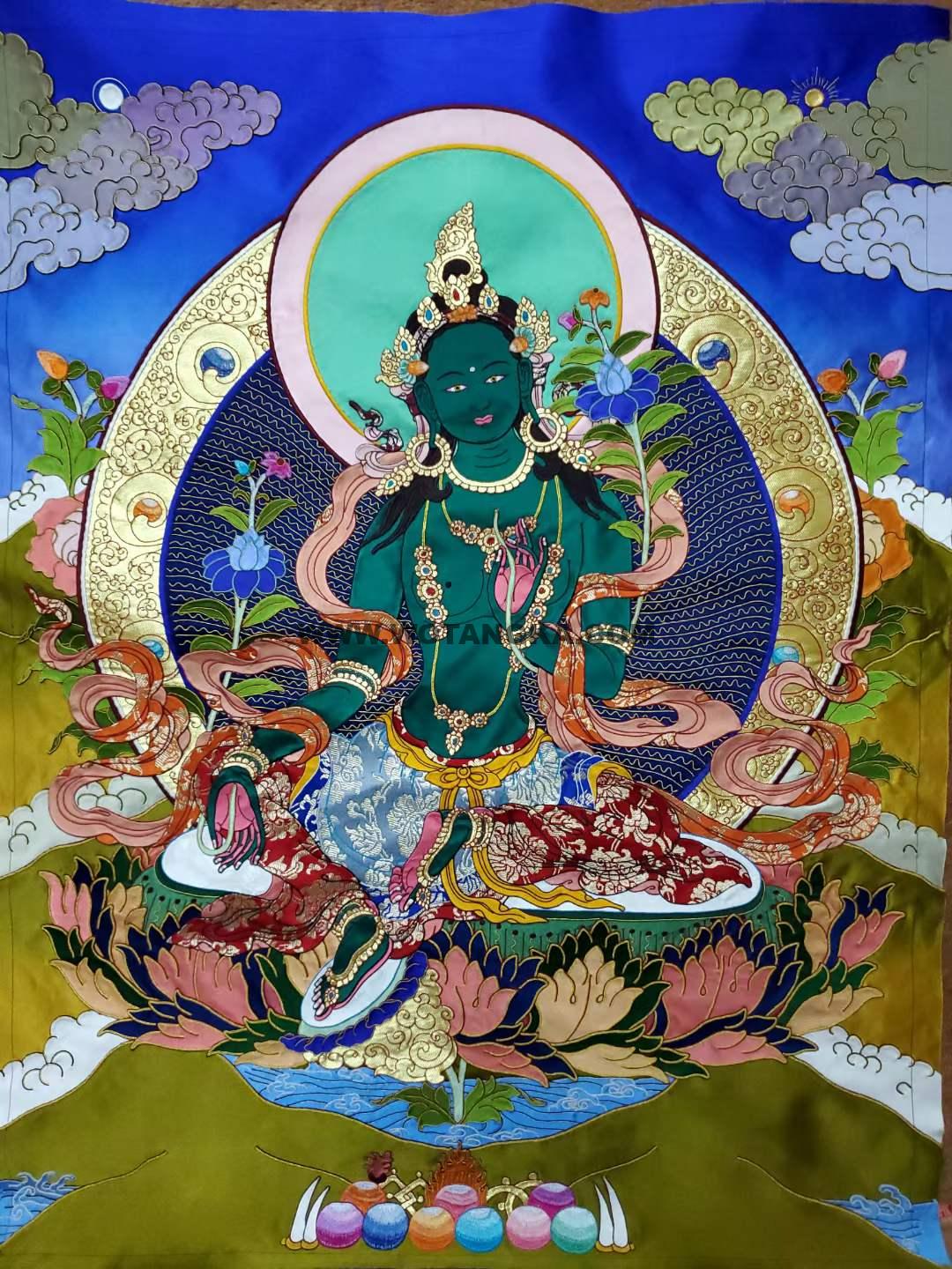 编号171-200994:刺绣唐卡-绿度母(100*70CM左右)