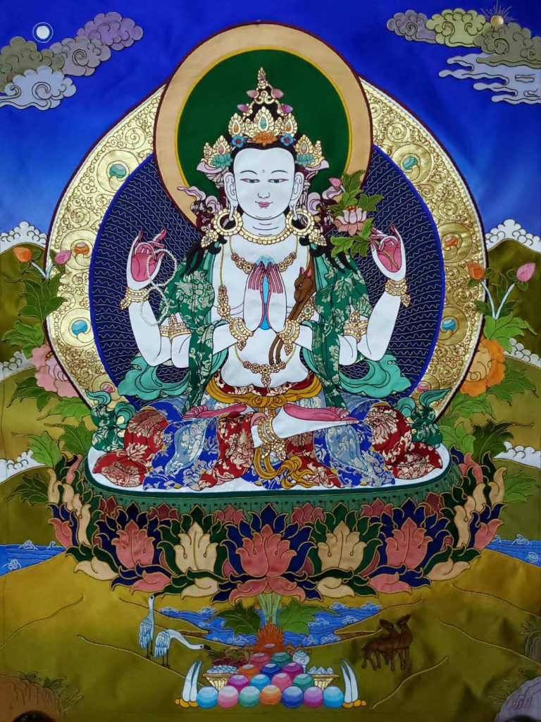 编号171-329813：刺绣唐卡-四臂观音（100*70CM左右）