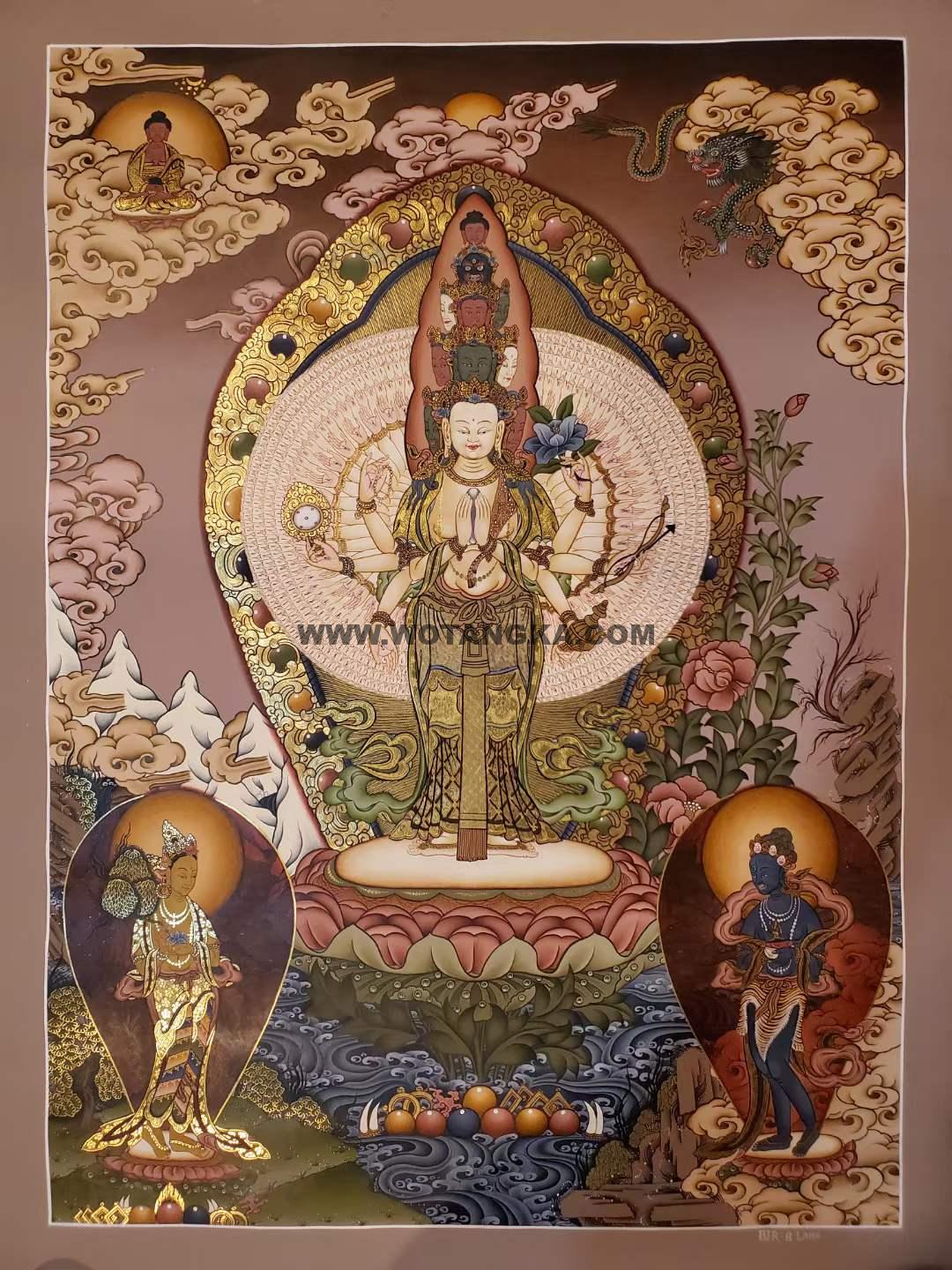 编号172-141138:彩绘唐卡-千手观音·三怙主(75*55CM左右)