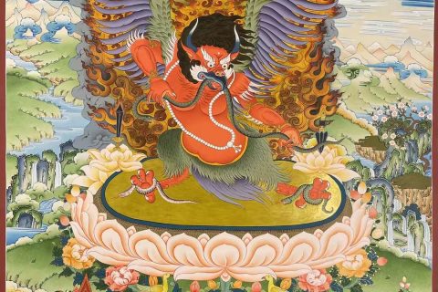 编号153-523968：彩绘唐卡-迦楼罗·大鹏金翅鸟（120*90CM左右）