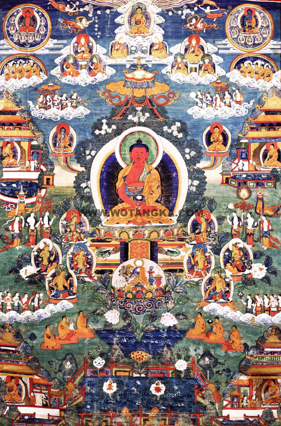 沃唐卡编号AC26997:西方极乐净土(Sukharati)